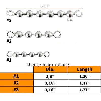 20/40pcs Stainless Steel Fishing Bead Chain Swivels 4-6 Balls 100lb Tackle - Image 1 of 4