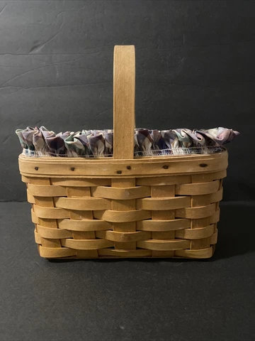 Longaberger Retired 1999 Signed 9 x 5 Rectangular Woven Basket w Liner Protector Cover