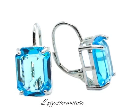 Orecchini Donna in Argento 925 CON TOPAZIO AZZURRO  ACQUAMARINA SINTETICA. - Immagine 1 di 4