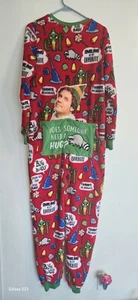 Buddy the Elf One Piece Pajamas Adult M(8-10) Red W/Green Butt Flap Christmas - Picture 1 of 5