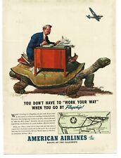 1940 United Air Lines Vintage Print Ad Turtle Tortoise Albert Dorne system map