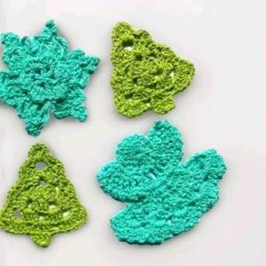 8 Christmas snowflakes Angel Crochet christmas tree ornaments Turquois stars - Picture 1 of 8