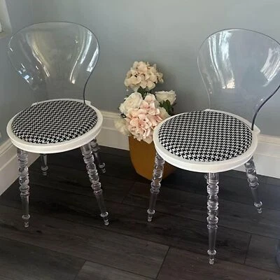Acrílico Transparente Silla Tela Asiento Cuadros Mediados de Siglo Moderno Sillas Retro Set 2 Foto 1 de 4