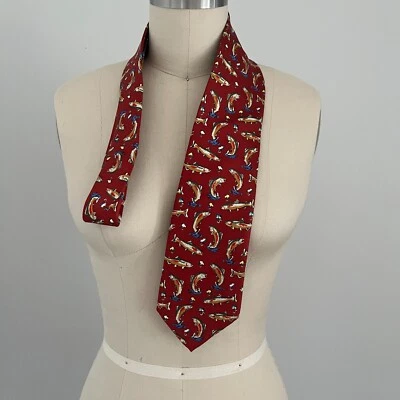 Corbata de pesca de trucha arco iris Alynn prendas para el cuello de seda corbata de novedad roja oscura hecha en EE. UU. Foto 1 de 4