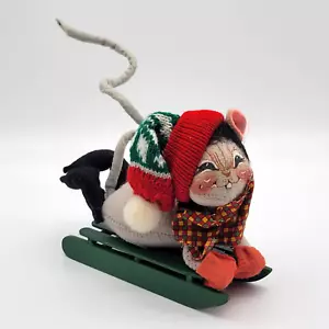 Vintage Annalee Holiday Christmas Sledding Mouse 1997 Posable 6 x 5 inches Décor - Picture 1 of 7