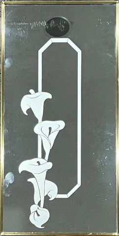 MCM mechanical Mirror Works Inc. Etched Lilies Wall Art Mirror Rectangle Framed Cover