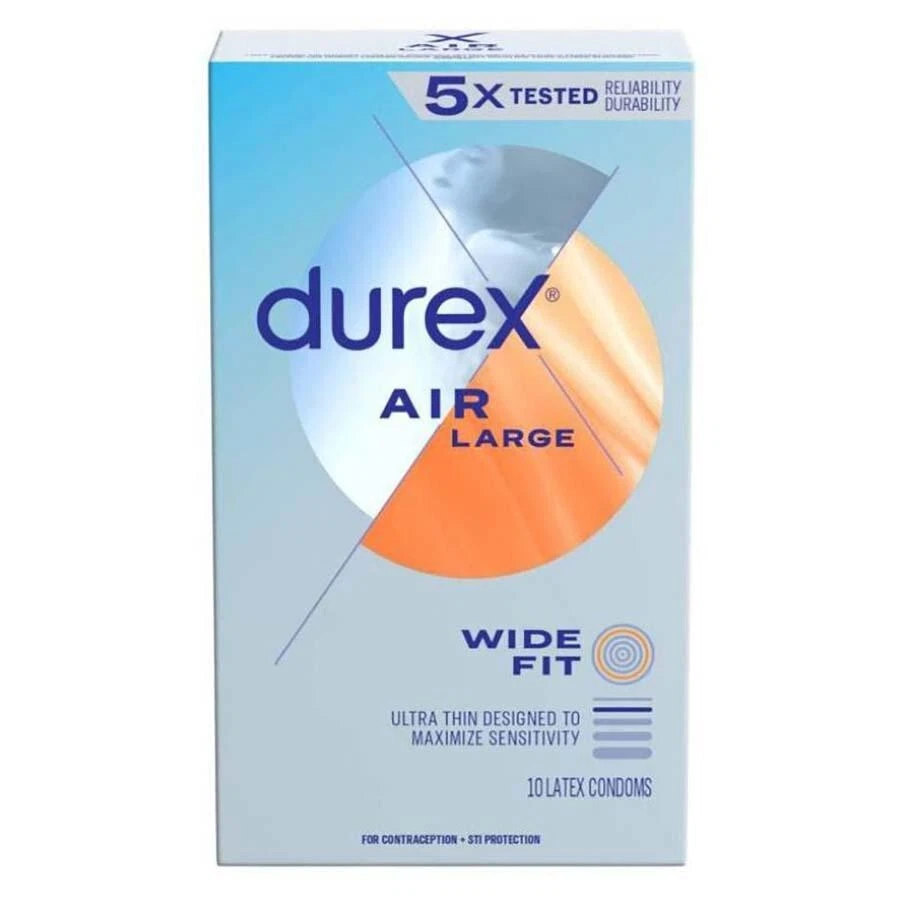 Condones de látex de caucho natural de ajuste ancho grandes Durex Air de 10 quilates Foto 1 de 1
