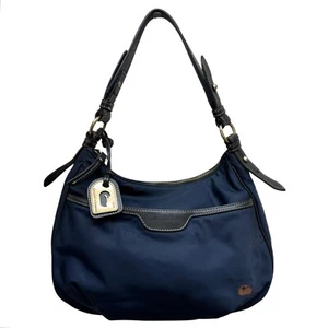 Dooney & Bourke Navy Blue Nylon Shoulder Purse Bag Leather Strap Logo EUC - Picture 1 of 20