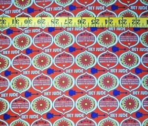 BEATLES HEY JUDE PRINT ON ORANGE 100% COTTON FABRIC 24X43 INCHES - Picture 1 of 2