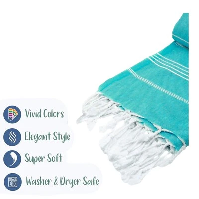 Toalla de playa turca (38" x 71") | Toallas turcas extra grandes 100 % algodón aguamarina Foto 1 de 4