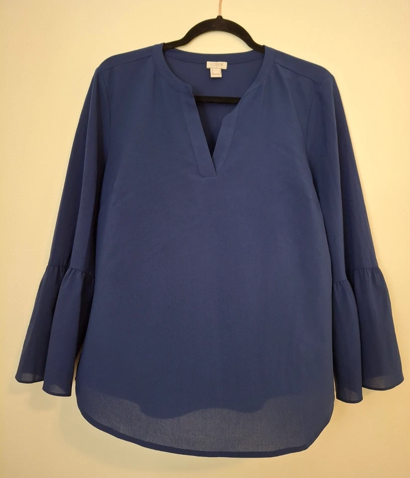 Blusa para mujer J CREW talla grande azul de gasa mangas campana cuello en V top transparente Foto 1 de 4