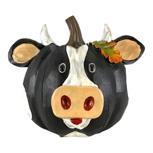 Schwarz-weiße Herbst Ernte Kuh, die wie ein Kürbis aussieht Figur 4,7 Zoll Neu - Bild 1 von 7