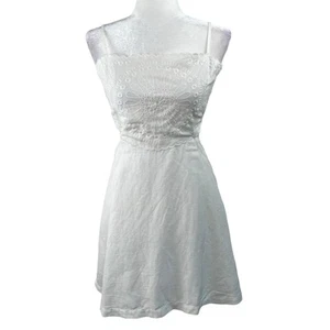 Topshop White Broderie Embroidered Linen Open Tie Back Mini Dress Size 10 NWT - Picture 1 of 17