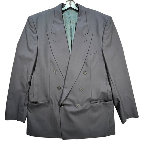 SAINT LAURENT (YSL) Giacca vintage Yves Saint Laurent uomo 44R blazer blu navy doppiopetto gessato