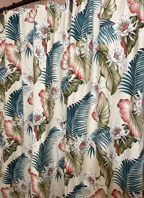 Cortina de chuveiro havaiana floral folhagem feita à mão tropical 72 x 81" pesada - Imagem 1 de 4