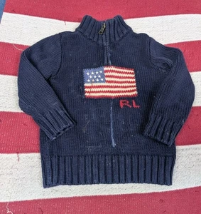 Polo Ralph Lauren Kleinkind Jungen Strickpullover Größe 4/4t amerikanische Flagge 1/4-Reißverschluss - Bild 1 von 9