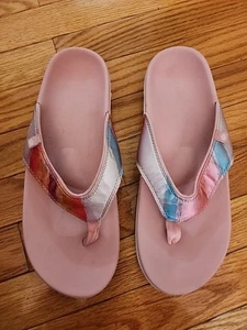 Spenco Yumi Monet Women Orthotic Sz 11 D Pink Multicolor Cotton Candy Sandal EUC - Picture 1 of 6