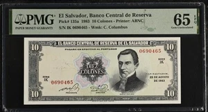 EL SALVADOR 10 COLONES 1983 p135a SERIE IK NGC 65 GEM UNC EPQ - Picture 1 of 2