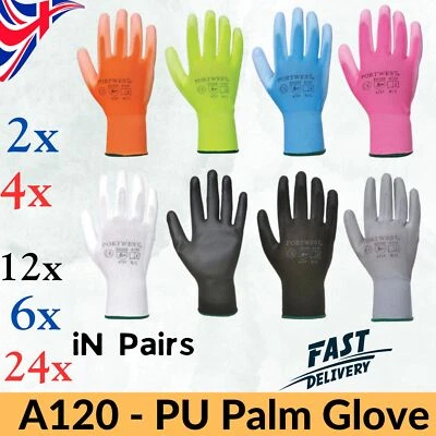 Portwest Gardening Gloves PU DIY Palm Coated WorkWear Mens Grip Gloves A120