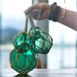 Set of 4 Jade Green Glass Fishing Floats / Nautical Decor Float - Picture 1 of 6