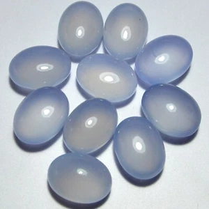Sky Blue Chalcedony oval Cabochon 100%Natural Gemstone from turkey 10pcs Lot - Picture 1 of 8