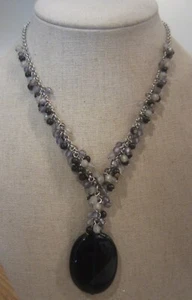 Collana grande con ciondolo in vetro ovale blu - Foto 1 di 2