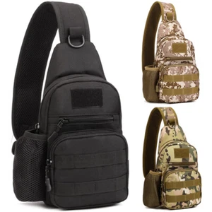 Tactical MOLLE Sling Bag Crossbody Chest Shoulder Pack Water Bottle Holder Pouch - Picture 1 of 21