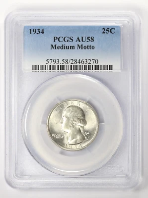1934 Washington Quarter Medium Motto 25C PCGS AU58 - Image 1 of 4