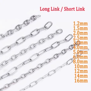 Kurze / lange Gliederkette 304 Edelstahl 1,2 mm 1,5mm 2mm 3mm 4mm 5mm 6mm-16mm - Picture 1 of 11