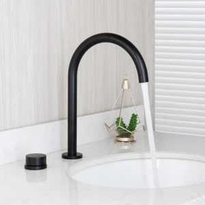 Matte Black Bathroom Sink Faucet Swivel Long Spout Dual Holes 1 Handle Mixer Tap - Picture 1 of 9