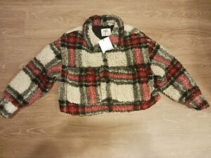 NWT ZARA Boys RED Plaid Faux Sherpa Shirt Jacket Quilted Lining, Sz 8-9 yrs 