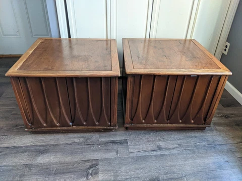 2 Vintage MCM End Tables Record Cabinet Nightstand Broyhill Brasilia Style Sears Cover