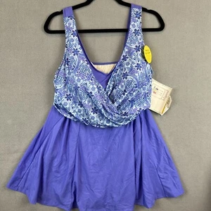 It Figures One Piece Swimsuit Size 20W Women Slender Purple Paisley Modesty - Picture 1 of 11