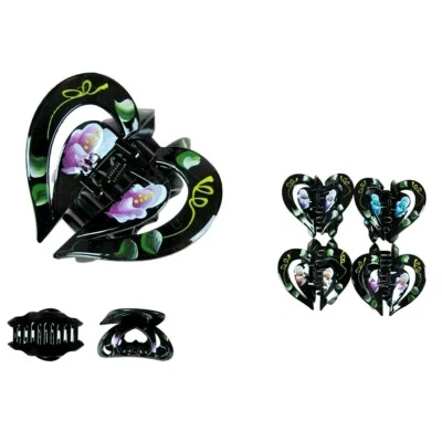 Lote de 4 Mujeres Grande Corazón Garra de Pelo Flor Mandíbula Clip Abrazadera Peine Accesorios 4" Foto 1 de 2