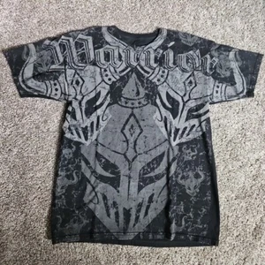 Warrior International Front AOP Size Large Y2K Black/Gray Short Sleeve Shirt - Picture 1 of 8