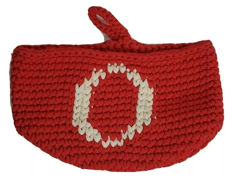 Wall Hanging Organizer Crochet Basket O Red Christmas Mantle 5” tall x 6-7” Diam Cover