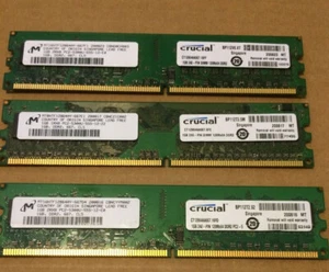 Lot of 3 Crucial 1GB 240-Pin DIMM 128Mx64 DDR2  - Picture 1 of 1