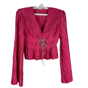 Blueb. Collection Womens Pink Pleated Long Sleeve Blouse Size L - Picture 1 of 6