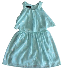 Amy Byer Girls Dress Aqua with White Polka Dots Decorative Trim at Waist Size 8 - Picture 1 of 8