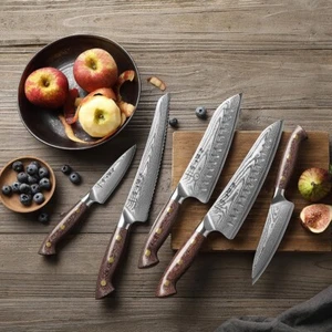 Damastmesser Set mit Micarta Griff  (5 Messer), Küchenmesser, Geschenk, Hezhen - Bild 1 von 8