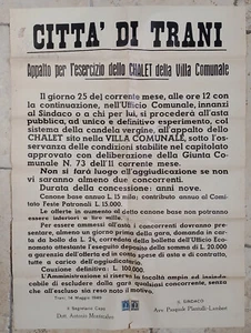 POSTER POSTER TRANI CONTRACT CHALET VILLA COMMUNALE 1949 BARI SHIPPED POST - Picture 1 of 4