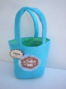 New Little Girls Blue Woven Paper Pulp Princess Small Purse Handbag - Picture 1 of 5