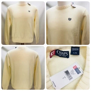 Chaps Mens Size Large Ivory Long Sleeve Crew Sweater Top Chest crest Logo D5 - Picture 1 of 9