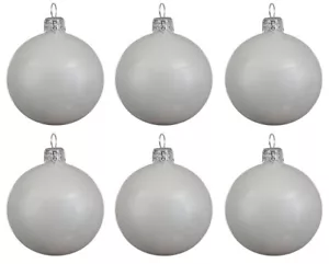 6 Weihnachtskugeln 8cm Glas mundgeblasen Christbaumkugeln weiß glänzend - Bild 1 von 2