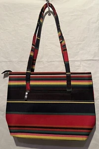 Festival Stripped Shoulder Handbag Purse Navy Blue Red Green 13”x9” Vintage EUC - Picture 1 of 8