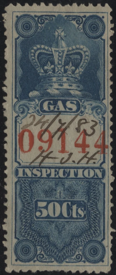 Canada 1875 VanDam #FG2 50c blue Can. Gas Insp. (red 4.5mm control #) used - Image 1 of 1