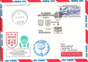 Österreich, Ballonpost 1979: 19. Sonderflug D-Ergee V Dornbirn Vorarlberg WIPA - Picture 1 of 3