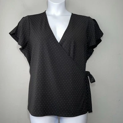 Liz Claiborne Tie Wrap Top Size XL Black White Polka Dot Office Siren Classic - Image 1 of 4