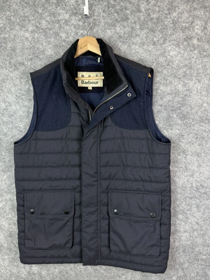 Chaleco Barbour Para Hombre Grande Azul Acolchado Bradford Chaleco Azul Aguaceta Cremallera Completa A Presión Foto 1 de 4