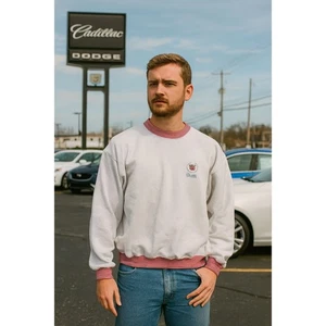 Vintage Cadillac Logo Tonix White Red Trim Sweatshirt Size S Embroidered - Picture 1 of 7